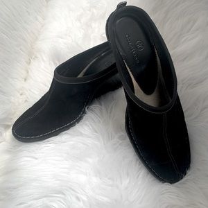 Cole Haan Size 8.5 B Black Suede Slip On Wedge Heels Mule Shoes For Women EUC!